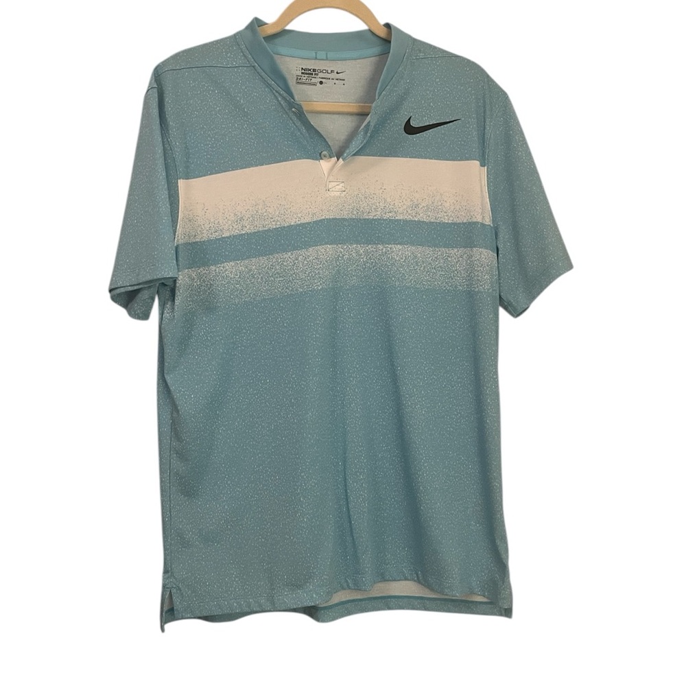 Nike Men's Light Blue and White Golf Henley Size L